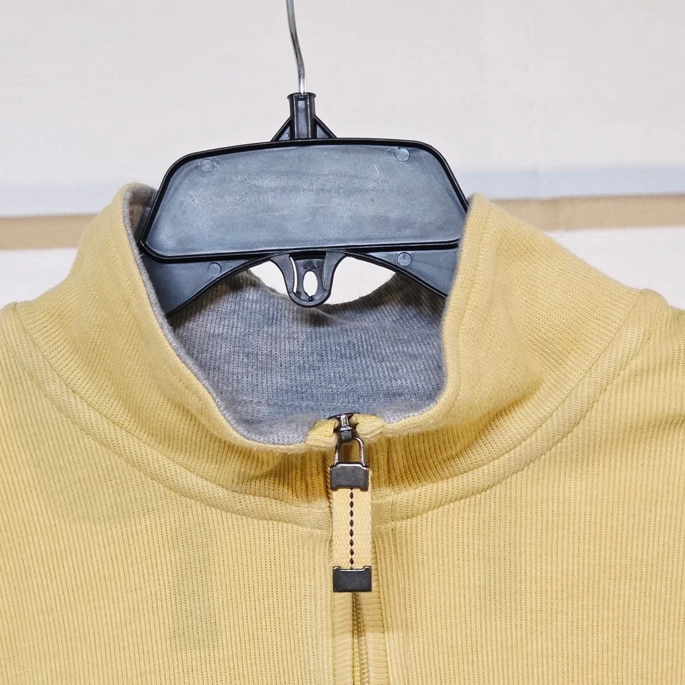 Izod Mens XL Quarter Zip‎ Pullover Sweater Mustard Yellow Ribbed Knit Mock Neck